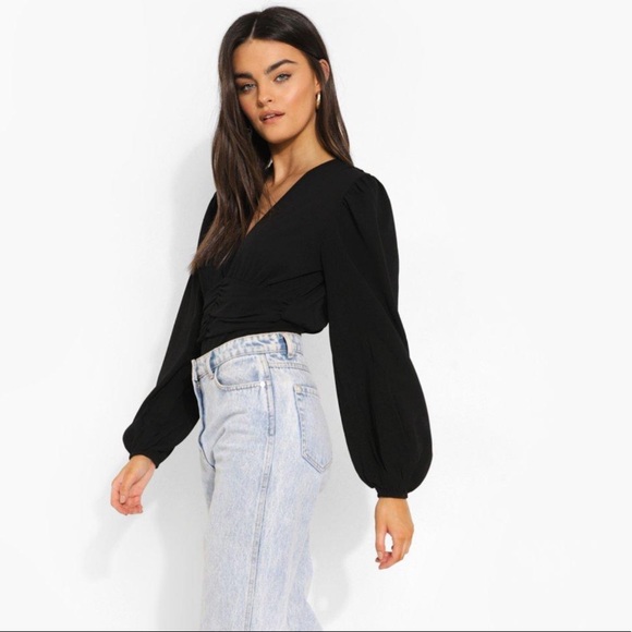 NWT- RUCHED WAIST VOLUME SLEEVE BODYSUIT. Size 4 - Picture 4 of 8